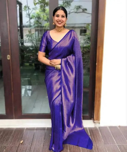 Banarasi Silk Kanjivaram Style Silk Saree With Attached Blouse Piece