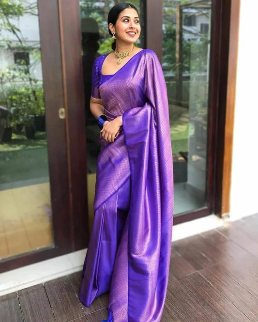 Banarasi Silk Kanjivaram Style Silk Saree With Attached Blouse Piece