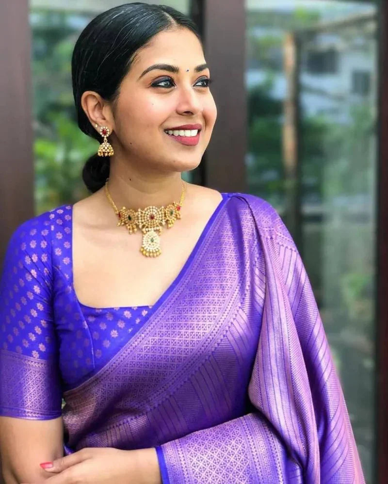 Banarasi Silk Kanjivaram Style Silk Saree With Attached Blouse Piece